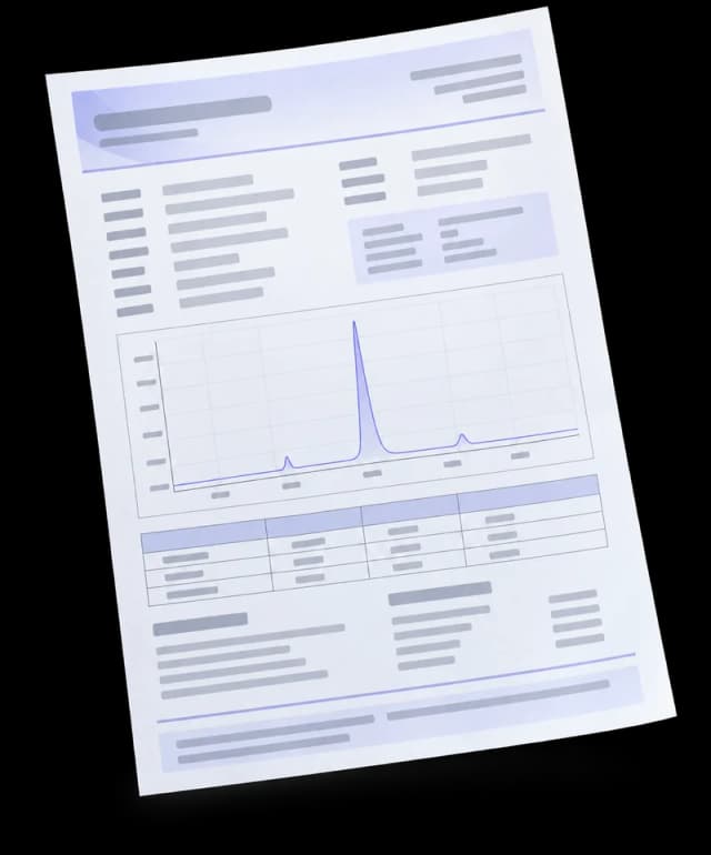 Illustration of a printed analysis report with a chromatogram.